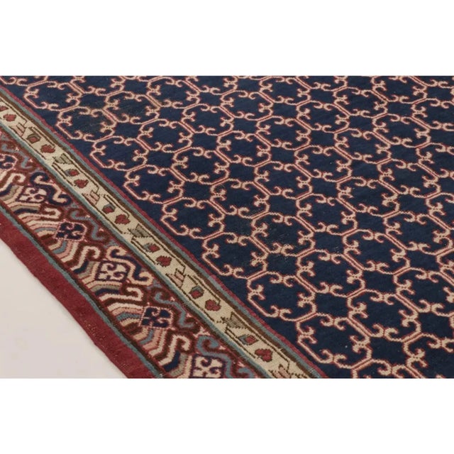 Brick Red Vintage Turkish Anatolian Rug in Indigo & Red Geometric Lattice - Rug & Kilim For Sale - Image 8 of 9