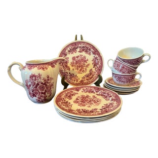 Mid-Century Red Fasan Service in Porcelain from Villeroy & Boch, Germany, 1950s, Set of 13 For Sale