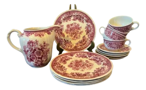 Mid-Century Red Fasan Service in Porcelain from Villeroy & Boch, Germany, 1950s, Set of 13