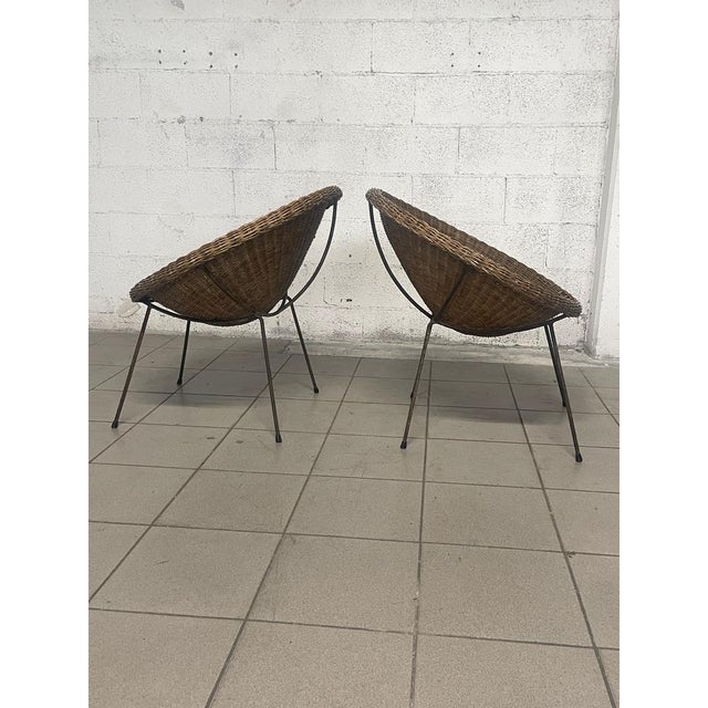 Set of Armchairs with Wicker Seat, 1950s For Sale - Image 4 of 18