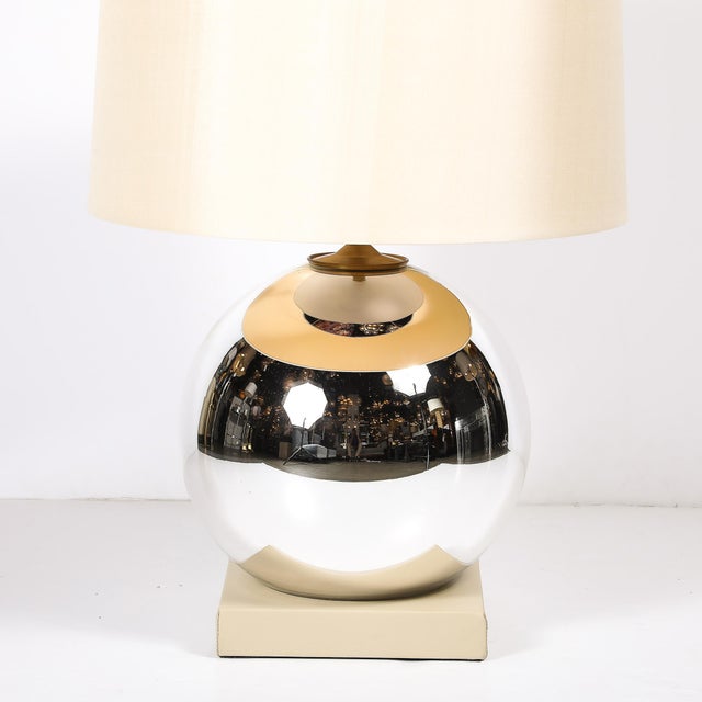 Modernist Mercury Glass Table Lamps With Leather Wrapped Bases by Lorin Marsh For Sale In New York - Image 6 of 17