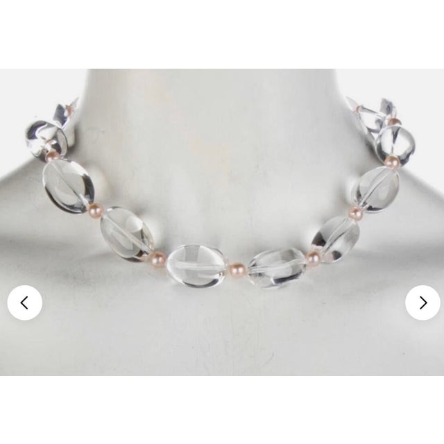 Tiffany & Co Pearl Rock Crystal Necklace Collar Collier in Box Pink Sterling Silver 925 Clasp Vintage For Sale - Image 11 of 11