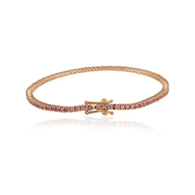 Classic Tennis 2.34 Carats Pink Sapphire 18k Rose Gold Bracelet by VRJewels For Sale In New York - Image 6 of 12