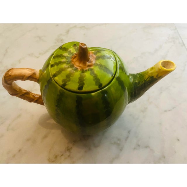 Ceramic Vintage Trompe De L’ Oeil Ceramic Watermelon Shaped Tea Pot For Sale - Image 7 of 13