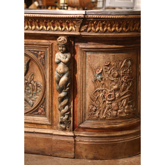 Early 19th Century French Renaissance Carved Oak Dry Bar With Tole Top For Sale In Dallas - Image 6 of 14