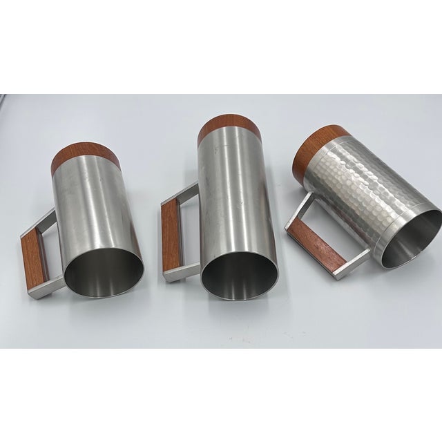 Mid-Century Modern 1960s Danish Modern Tiki Era Royal Selangor Pewter & Teak Mug Tankard Steins - Set of 3 For Sale - Image 3 of 9