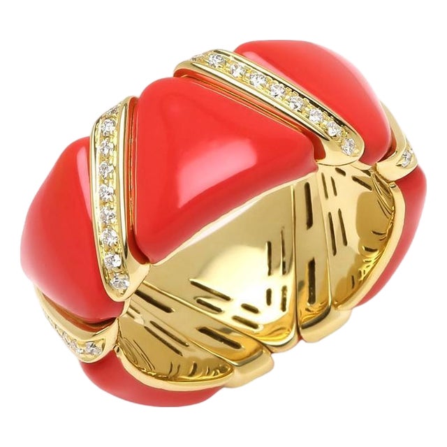 Diamond Red Enamel Flexible Eternity Band 18 Karat Yellow Gold Unique Ring, Size 6 For Sale