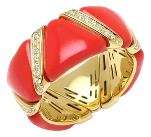 Diamond Red Enamel Flexible Eternity Band 18 Karat Yellow Gold Unique Ring, Size 6