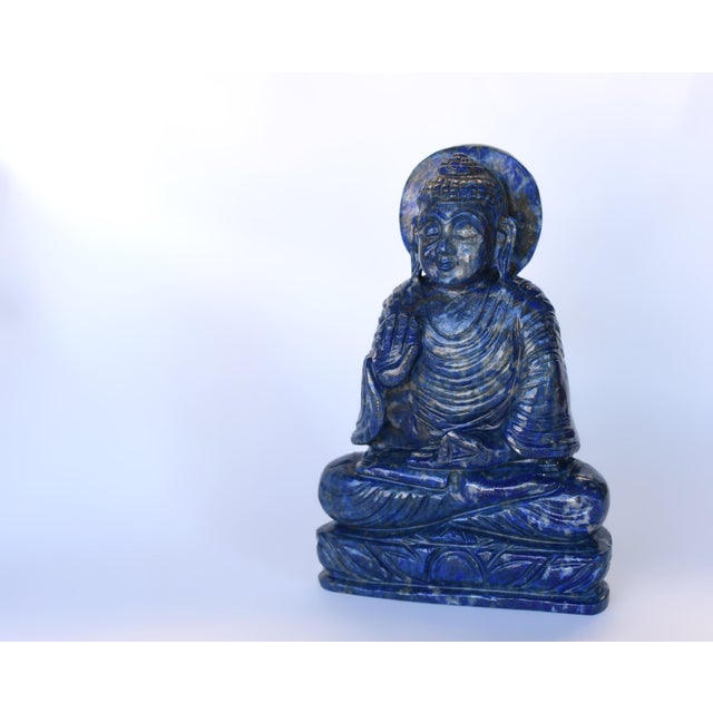 Traditional Late 20th Century Lapis Lazuli Smiling Buddha Statue Indian For Sale - Image 3 of 9