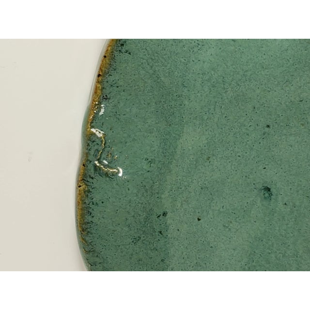 1990s Decorative Handmade Teal Floral and Geometric Pottery Plate/Bowl Signed For Sale - Image 9 of 10