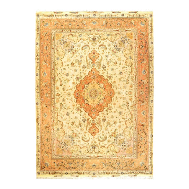 Pasargad DC Ivory Color Tabriz Silk & Wool Rug For Sale