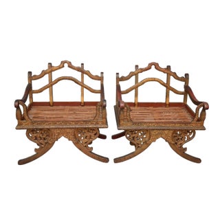 Pair Rosewood Howdah Elephant Saddle Chairs For Sale