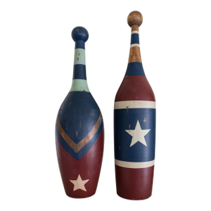 Pair of Early 20th Century Painted Circus Juggling Pins or Indian Clubs