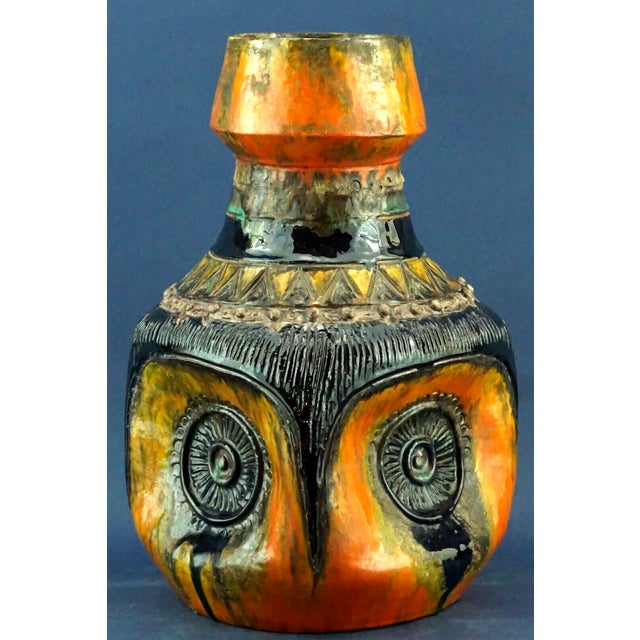 Beautiful vitrified ceramic vase, entirely hand-molded on a lathe, glazed with heavy glazes, hand-decorated and acid-...