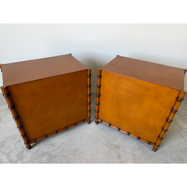 Williams Sonoma Home Faux Bamboo Carved Wood Nightstands – A Pair For Sale In Miami - Image 6 of 12