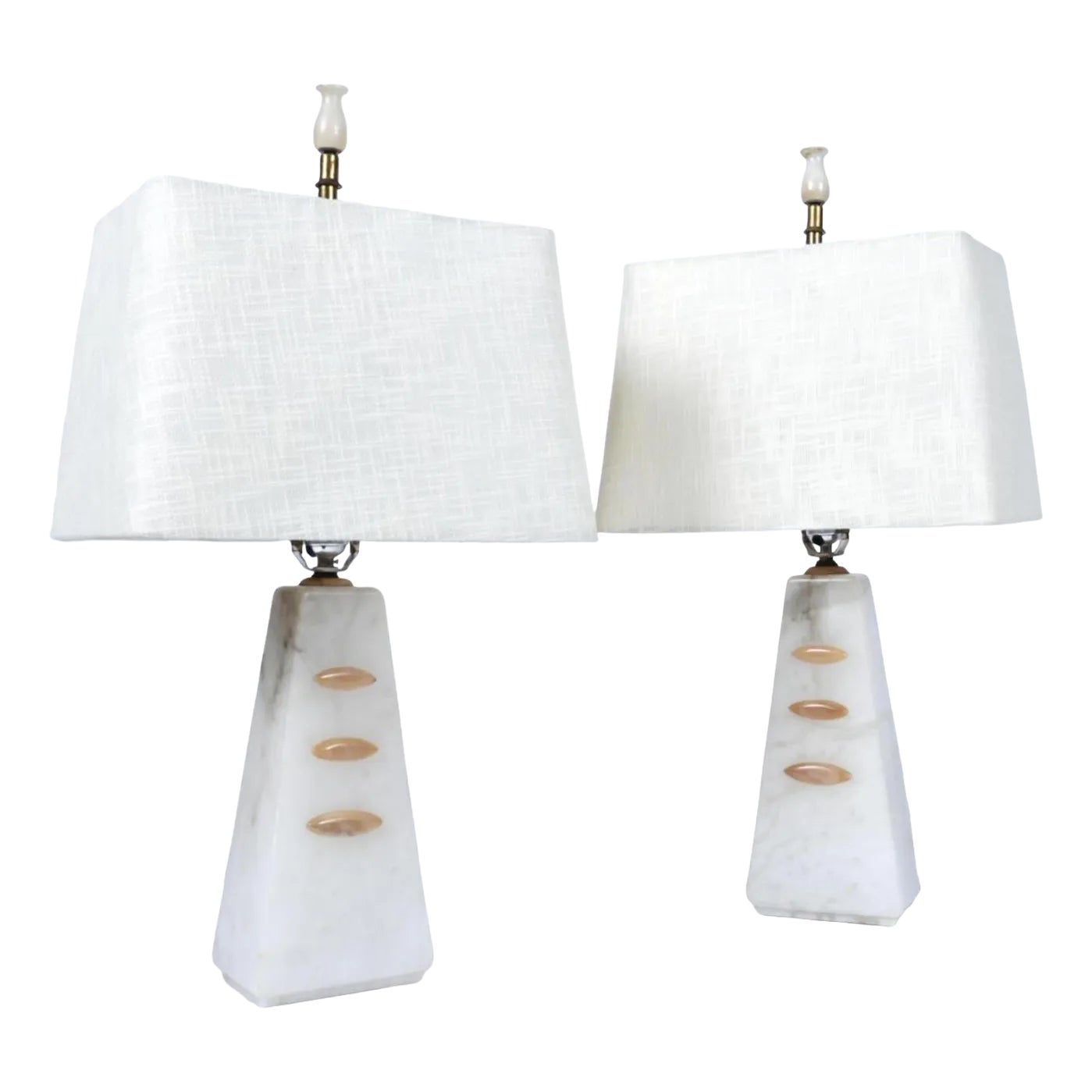 Gallery Detail: Pair Of Alabaster White And Beige Pyramid Modern Art Deco