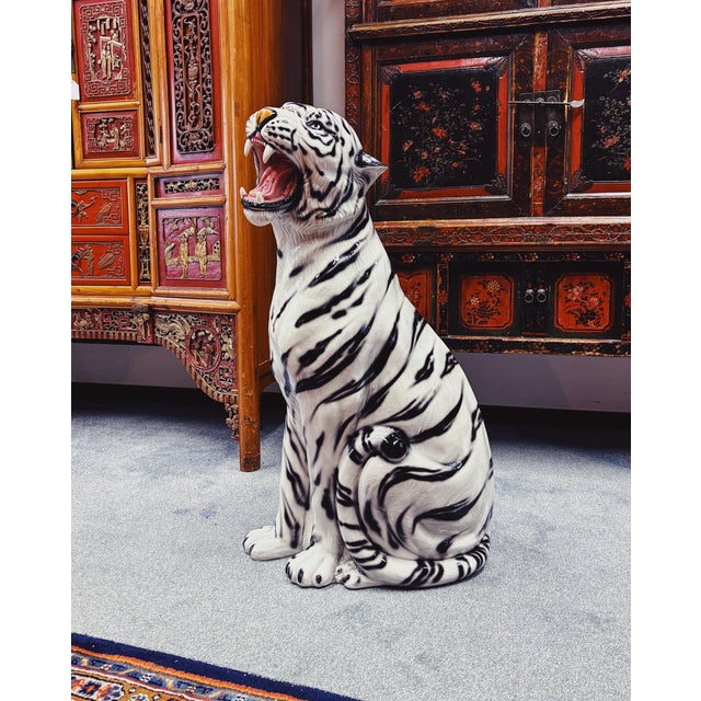 Black White Tiger Figurine in Ceramic by Ceramiche Boxer For Sale - Image 8 of 9