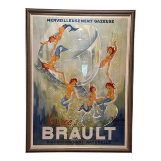 Limonade Brault 1938 Mermaid Vintage Poster Philippe by Henri Noyer (1917-1985) For Sale