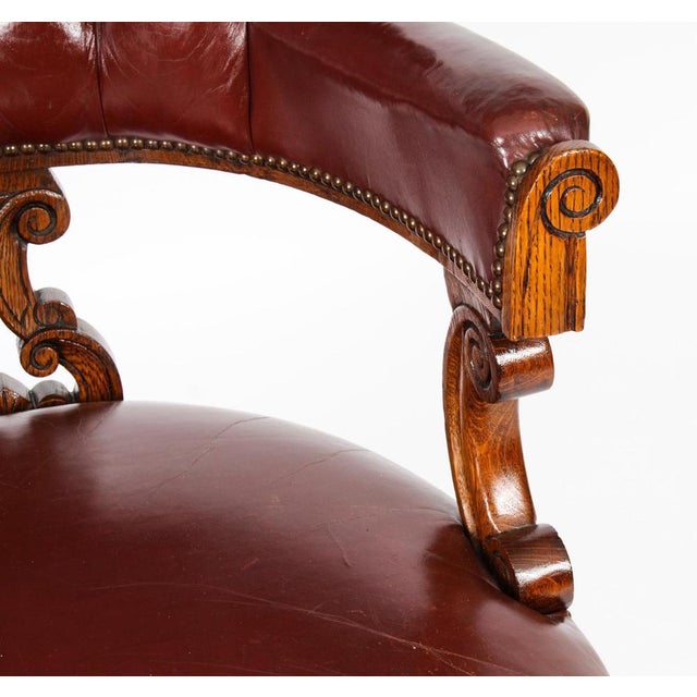 Brown 19th Century Victorian Oak Leather Desk Chair For Sale - Image 8 of 18