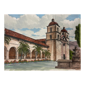 Don Harrah Old Mission Santa Barbara Hand Colored Lithograph