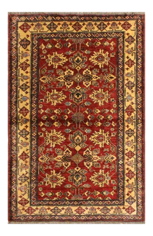 1980s 1980's Shabby Chic Kazak Red/Gold Wool Rug - 4'1'' X 5'5''