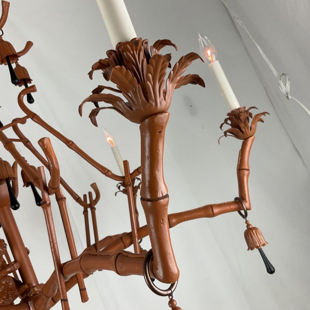 1960s 1960s Whimsical Chinoiserie Faux Bamboo Monkey Chandelier With Black Teardrop Accents For Sale - Image 5 of 16