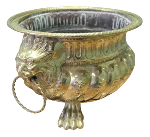 Gothic Brass Jardiniere with Lions Mask Handles