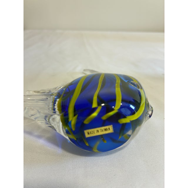 Vintage Blown Art Glass Fish Sculpture – Blue & Yellow Striped For Sale - Image 9 of 11