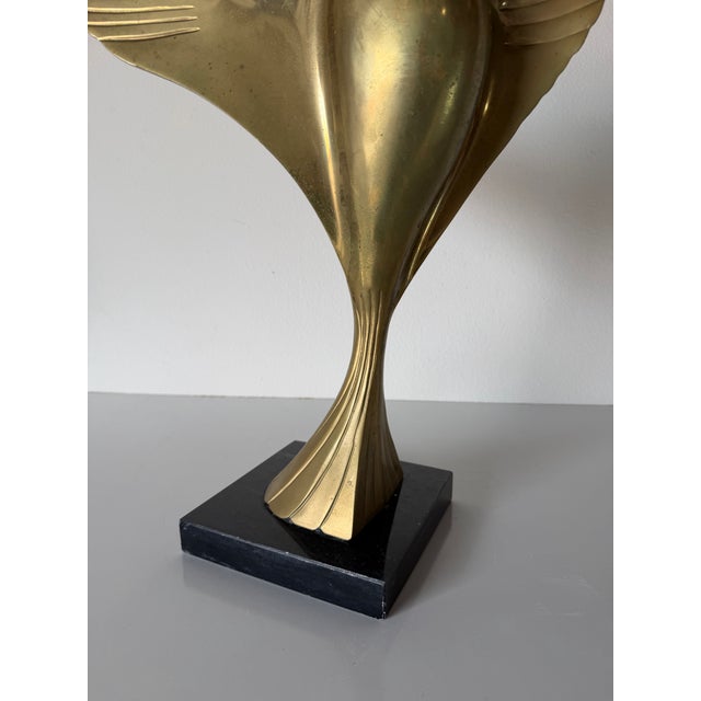 Metal 1980s Art Deco Style Brass Bird Sculpture on Black Marble Base For Sale - Image 7 of 12