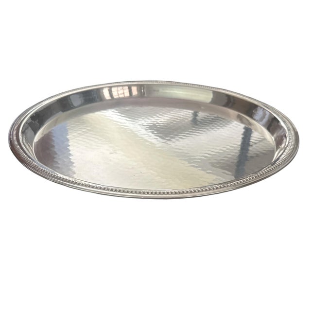 Mid-Century Modern Vintage Italian Calegaro Silverplate Round Gallery Tray, 19” For Sale - Image 3 of 5