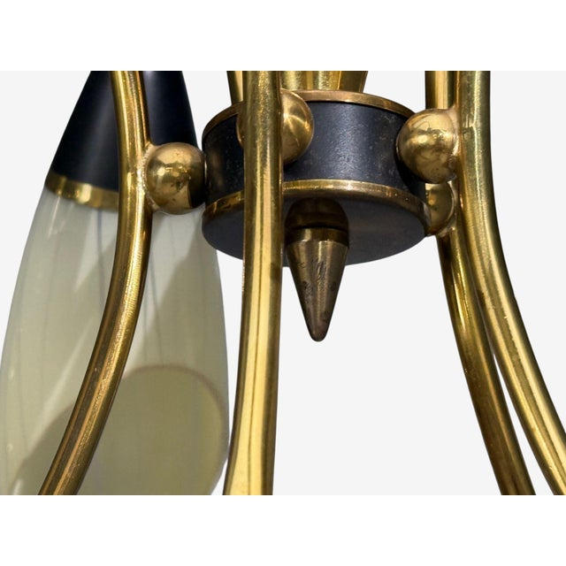 1950s Mid-Century Modern German Modern, Five-Light Chandelier, Brass, Metal, Glass For Sale - Image 11 of 13