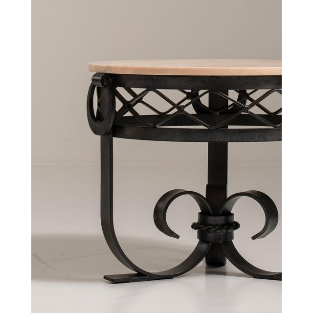 1920-1929 France Warm White Marble Wrought Iron Scroll-Base Table For Sale - Image 9 of 11