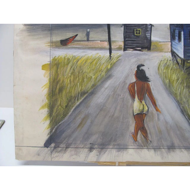 Nickolas Takis "Beach Shacks" Original Art on Paper 17" X 13" Mixed Media 1950s For Sale In Providence - Image 6 of 7