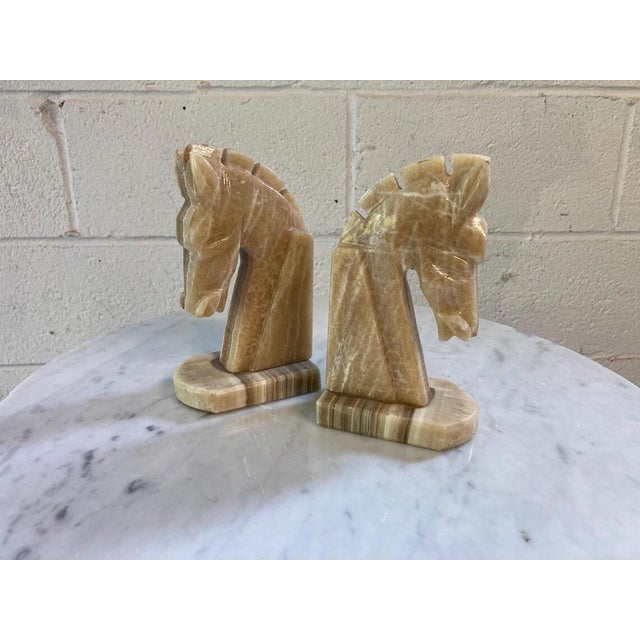1960s Pair of Vintage Mid Century Stone Horse Head Bookends For Sale - Image 5 of 6