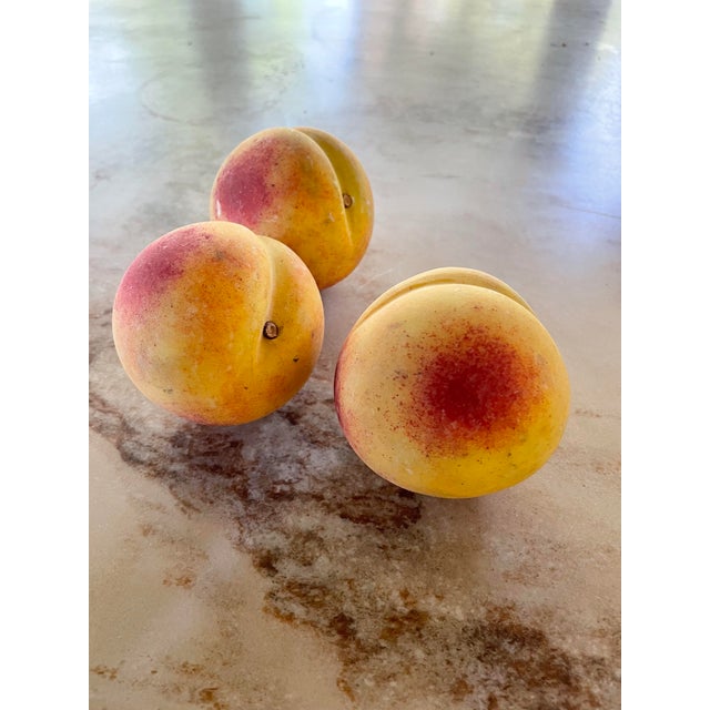 Gorgeous set of 3 trompe l'oeil peaches. Very heavy. Gorgeous detailing throughout to resemble all the elements of a real...