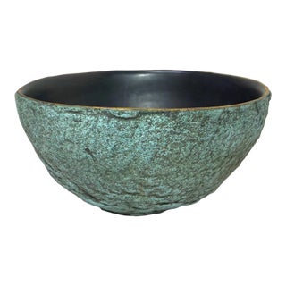 Share Vintage 1987 Green Cristina Salusti Volcanic Stone Style Brutalist Pottery Bowl For Sale