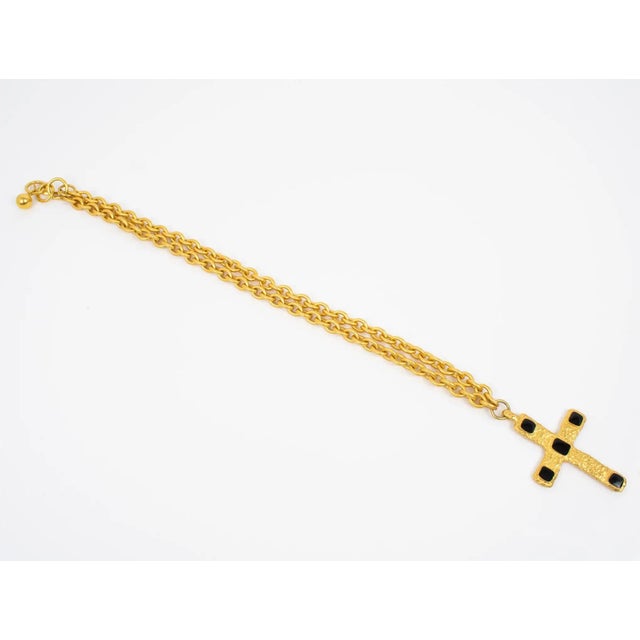 Metal Jean Louis Scherrer Paris Gilded Metal and Black Enamel Cross Pendant Necklace For Sale - Image 7 of 11