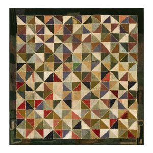 1930s Multicolor Geometric Folk Art Antique American Hooked Rug 6' X 6' Woven Wool Carpet