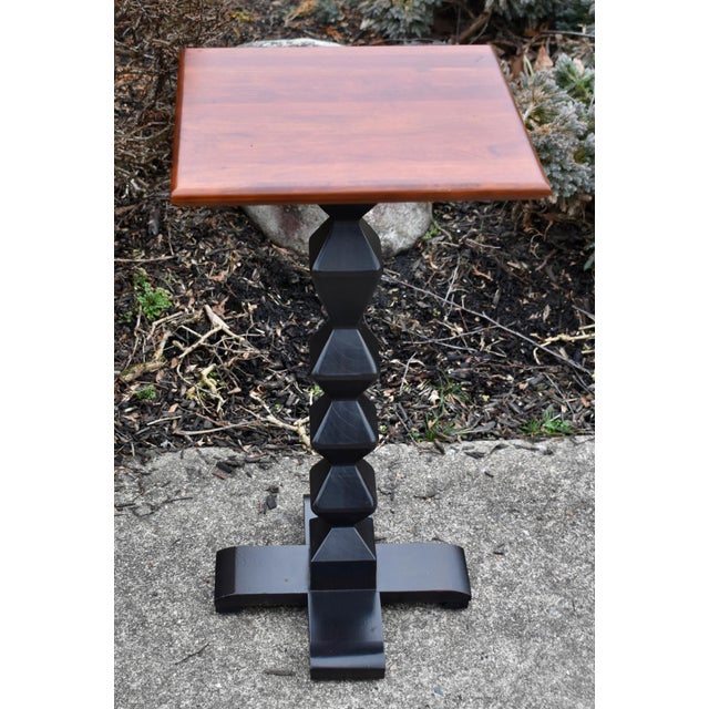 Vintage (1990's) Side Table has a Transitional Style with a Geometric Design Base made by Ethan Allen. The Table has a Two...