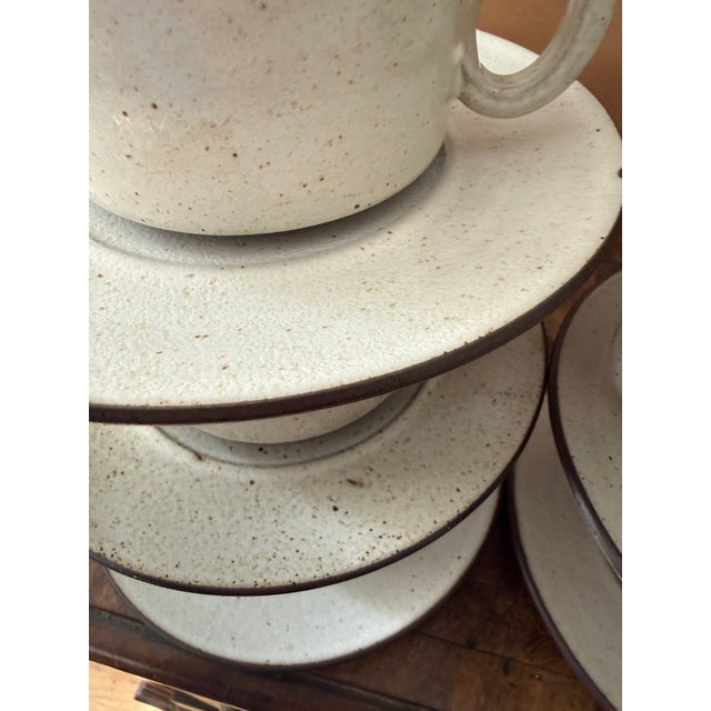 Contemporary 1960s Zaalberg Holland Speckled Stoneware Cups and Saucers - Set of Nine (9) For Sale - Image 3 of 12