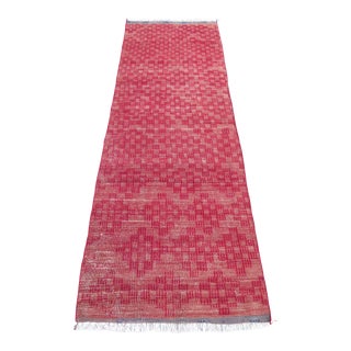 Mid 20th Century Mid 20th Century Solid Red Vintage Turkish Kilim Runner Hallway Rug For Sale