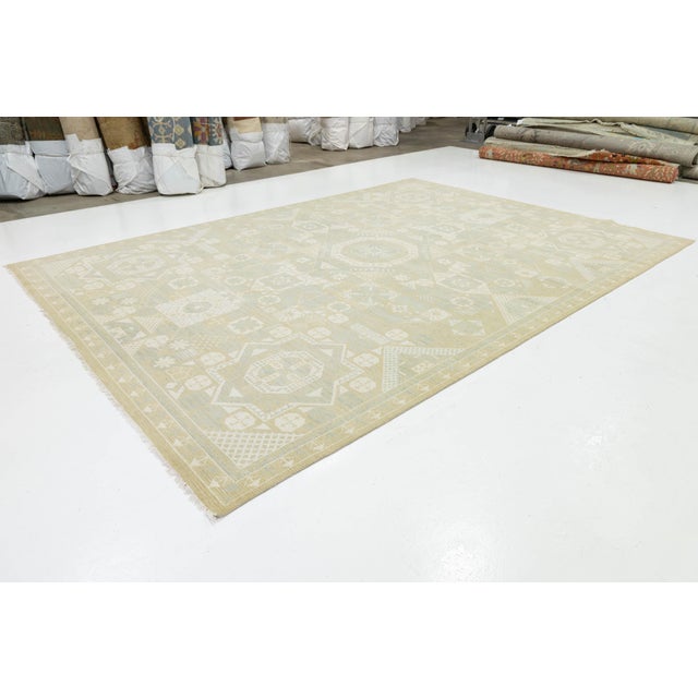 10x14 Modern Khotan Style Geometric Area Rug in Soft Sage & Ivory Wool For Sale - Image 10 of 10