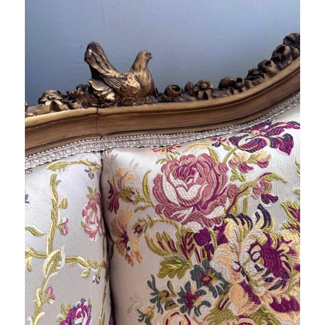 1990s French Baroque Style Beige Sofa – Gold Leaf Details For Sale - Image 12 of 14