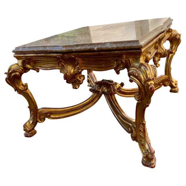 Wood Louis XVI Style Gilded Wood Center Table, 1890s For Sale - Image 7 of 15