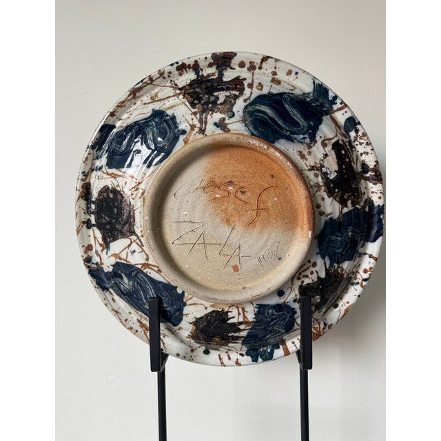 1987 Josef Zala Abstract Studio Art Ceramic Plate on Metal Stand For Sale - Image 10 of 12