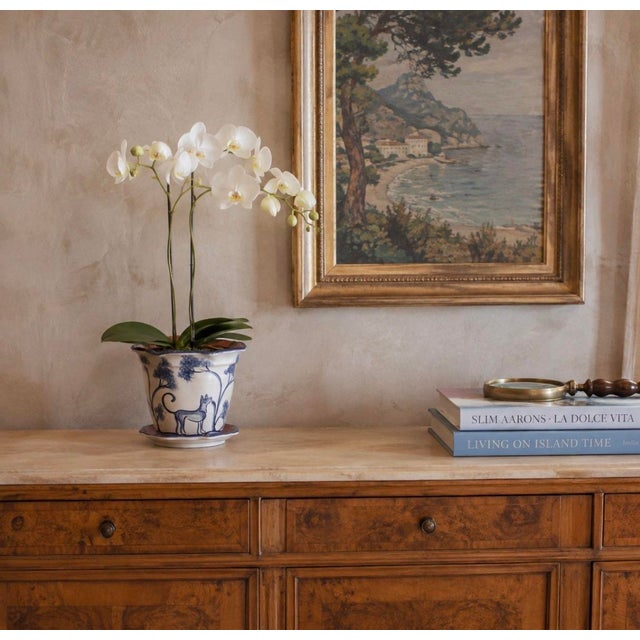 Hand-Painted Italian Style Ceramic Planter & Saucer With Animal & Botanical Motif For Sale - Image 12 of 12
