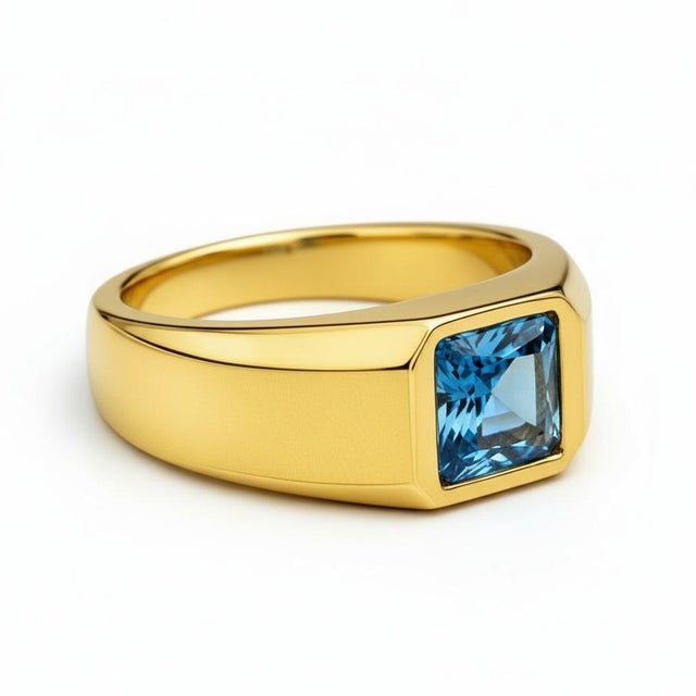 Signet Ring with Topaz for Men silver, gold. Square Solitaire Ring. Minimalist Luxury Pinky Ring. Modern Gentleman Jewelry...