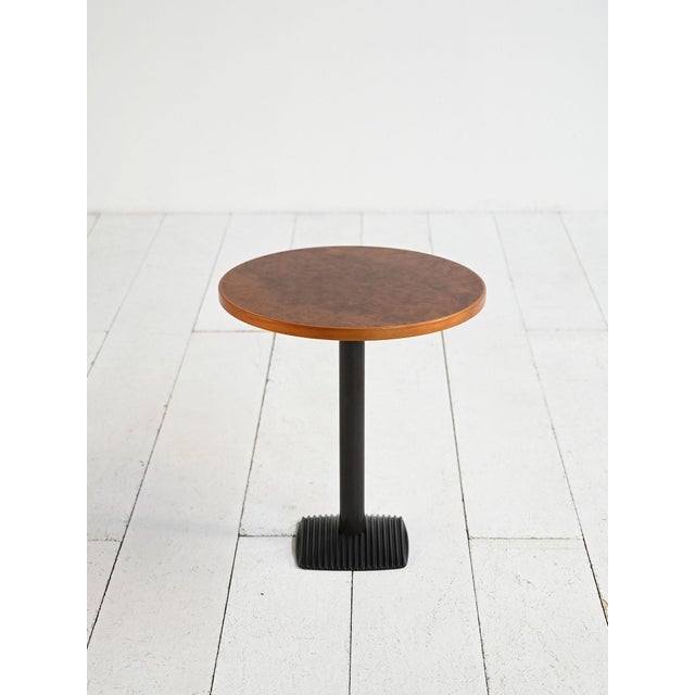 1970s coffee table with a walnut burl top and metal base, designed by Afra and Tobia Scarpa for Maxalto. The "Artona"...