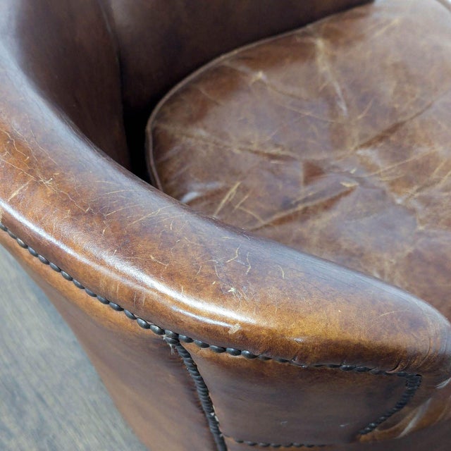 Animal Skin Restoration Hardware Professor Leather Lounge Chair For Sale - Image 7 of 11