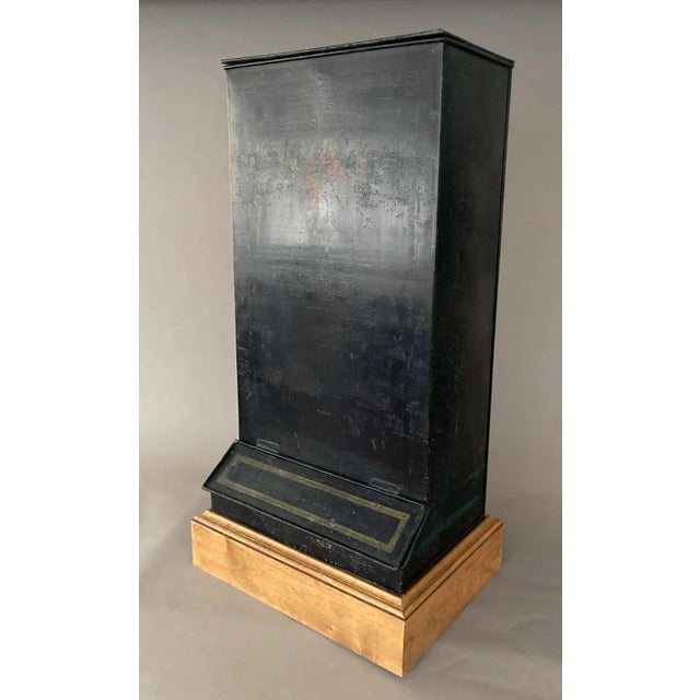 Black 1860’s, 19th Century Toleware Storage Bin, Hand-Painted Floral Decoration For Sale - Image 8 of 10
